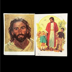 Vintage Religious Jesus Frame Tray Puzzle Lot of 2 | Head of Christ Kids Youth